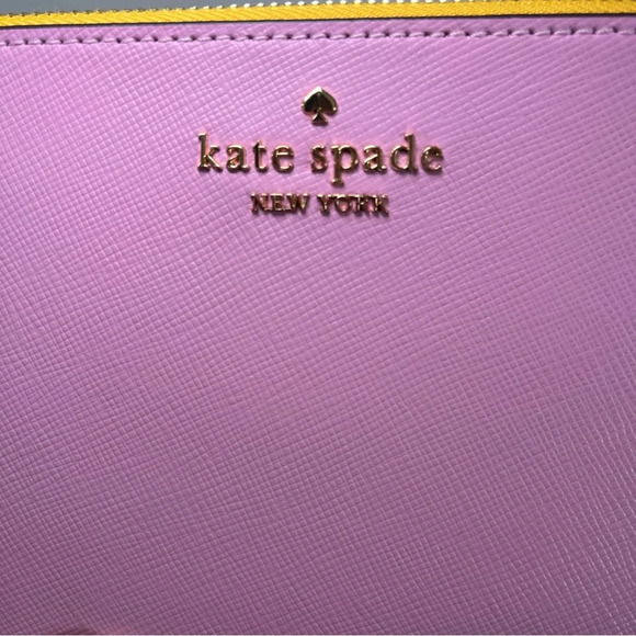 NWT Kate Spade Lucy Lavender Pink & Yellow Leather L-Zip Wristlet KH765 Wallet - Picture 5 of 11